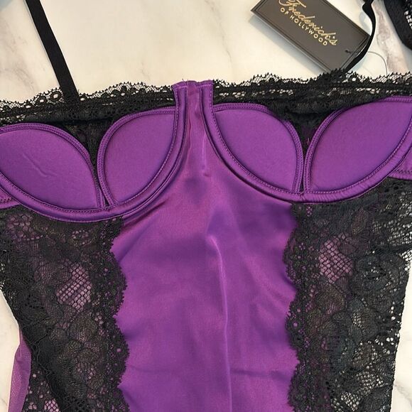 NWT Frederick's of Hollywood Ilana Purple Black Lace Mesh Bodysuit Teddy - Picture 5 of 9